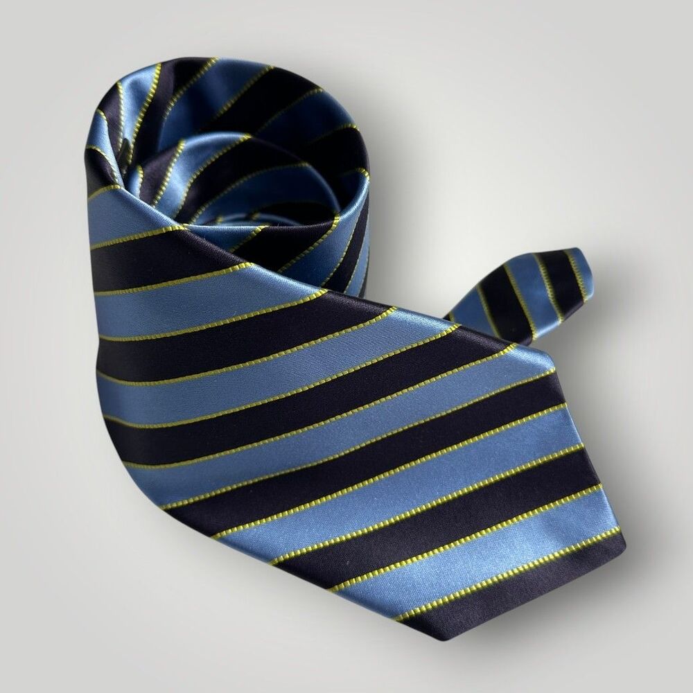 ROBERT TALBOTT Silk Tie Striped tie  100% Silk Necktie Navy/Blue/Yellow Made USA